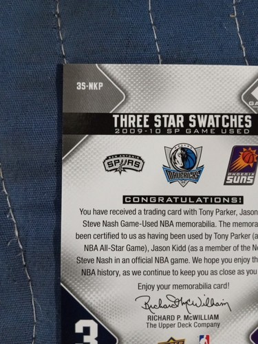 Muestras de estrellas usadas del juego 2009-10 SP Tony Parker Jason Kidd Steve Nash 94/125 NBA - Imagen 8 de 10