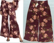 JOHNNY WAS Women's L Winonna Floral Silk Wide Leg Easy Pull On Pant Pockets 295