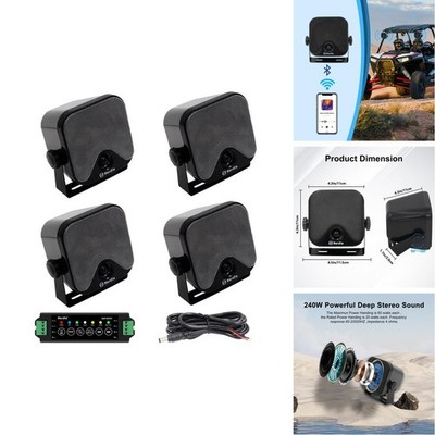 Herdio 4 Inch 240W Boat Marine Bluetooth Speakers Waterproof Outdoor Speakers