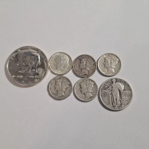 US Silver Coin Collection Kennedy Half, Mercury Dimes, Standing Liberty Quarter