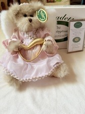 Bearington Collection Teddy Bear Bernadette 1076 Angel Harp Pink Dress Ear Tags