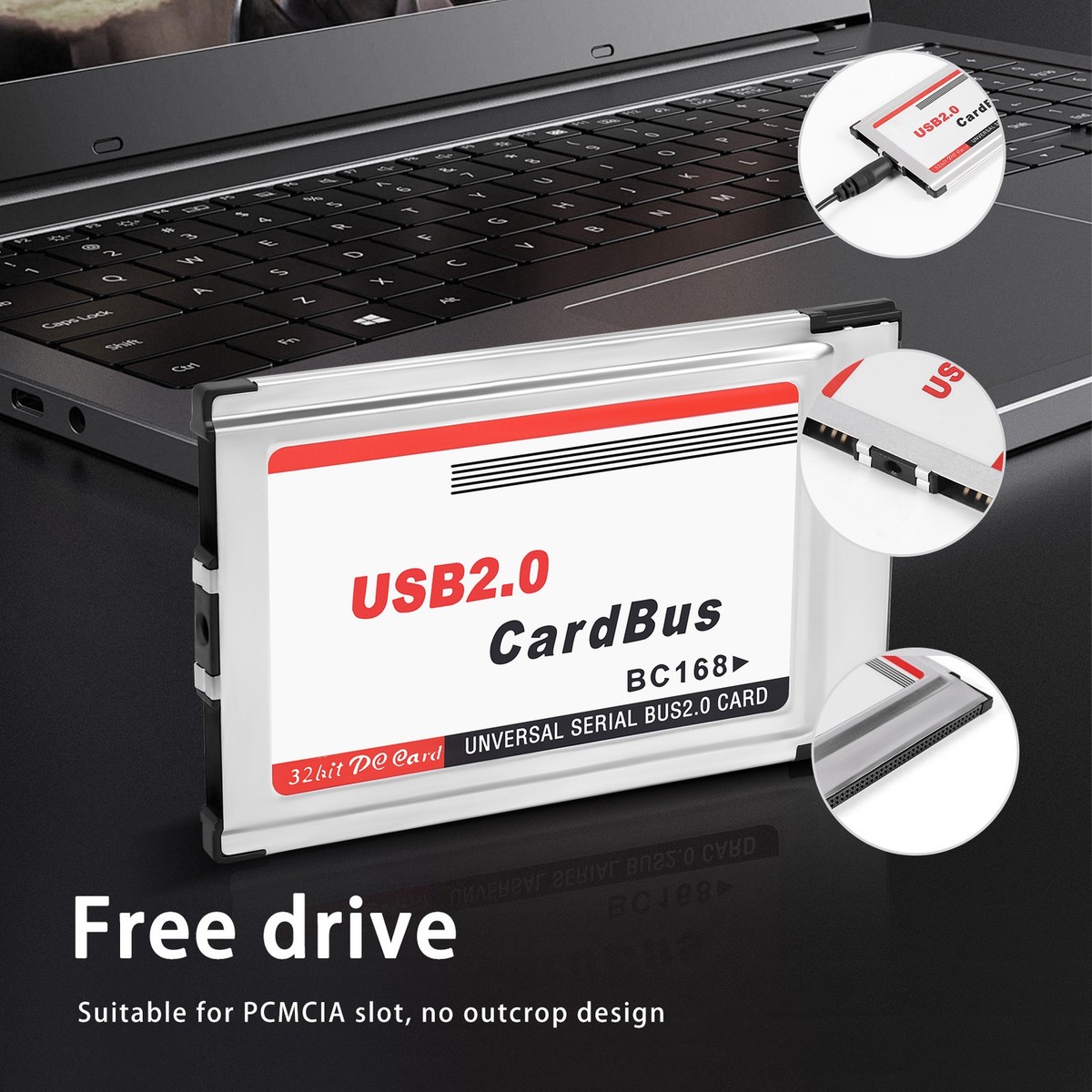 PCMCIA to USB 2.0 CardBus Dual 2 Port 480M Card Adapter for Laptop