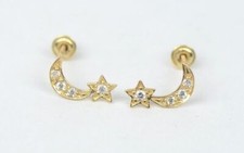 14k Yellow or White Gold Moon and Star Stud Earrings
