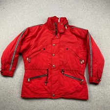 Vintage Fila Italia Ski Jacket Womens 8 Red Parka Full Zip Snap Hooded Lined