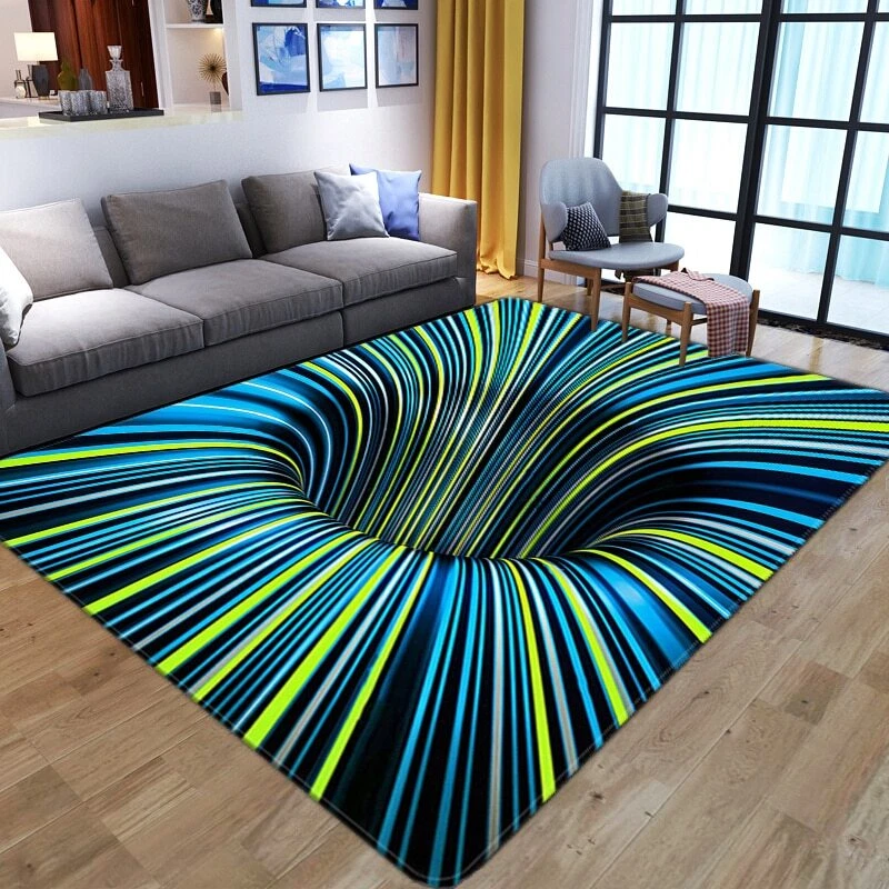 3D Effect Carpet Vortex Optical Illusion Floor Area Rug Abstract