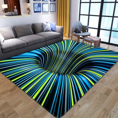 3D Effect Carpet Vortex Optical Illusion Floor Area Rug Abstract Geometric Mat