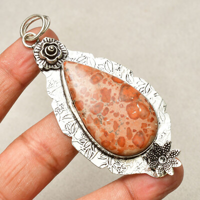 Asteroid Jasper  Gemstone 925 Sterling Silver Handmade Jewelry Pendant 8.1''