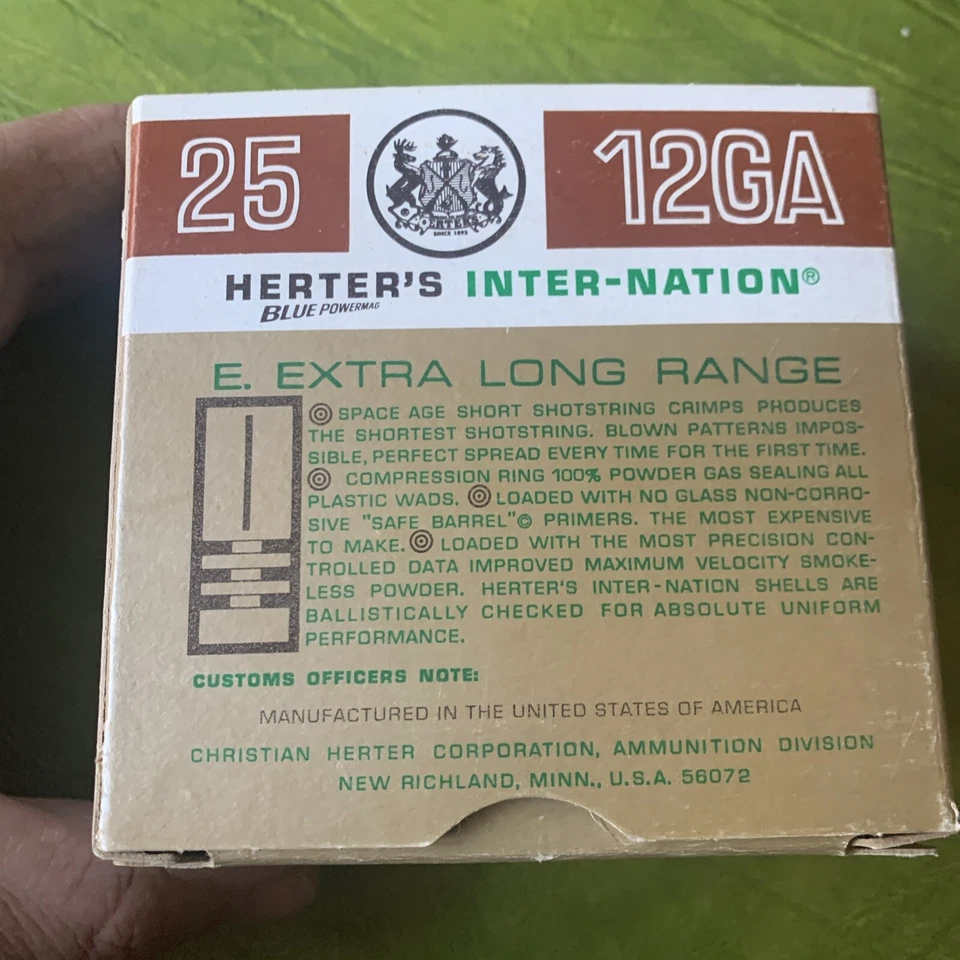 De colección RARO HERTER'S INTER-NATION 12 GA Escopeta Vacía Shell Caja AZUL POWERMAG MN Foto 3 de 4