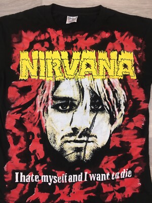 Modern Vintage Nirvana Kurt Cobain All Over Print T Shirt Mens L I