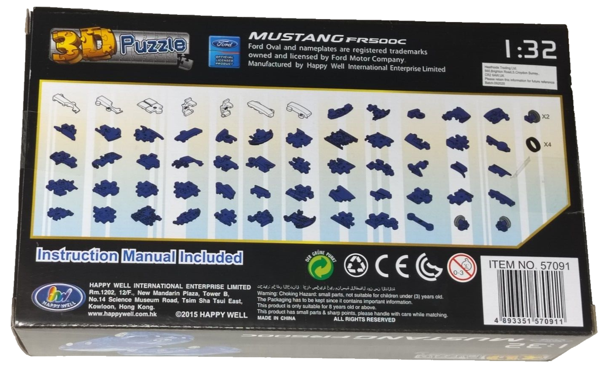 3D Puzzle FORD MUSTANG FR500C 1:32 Scale Clear Blue plastic jigsaw