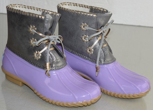 Nuevo Jack Rogers Chloe Botas de Lluvia Lila Violeta Brillo Cuero Gris  Botines 7 | eBay