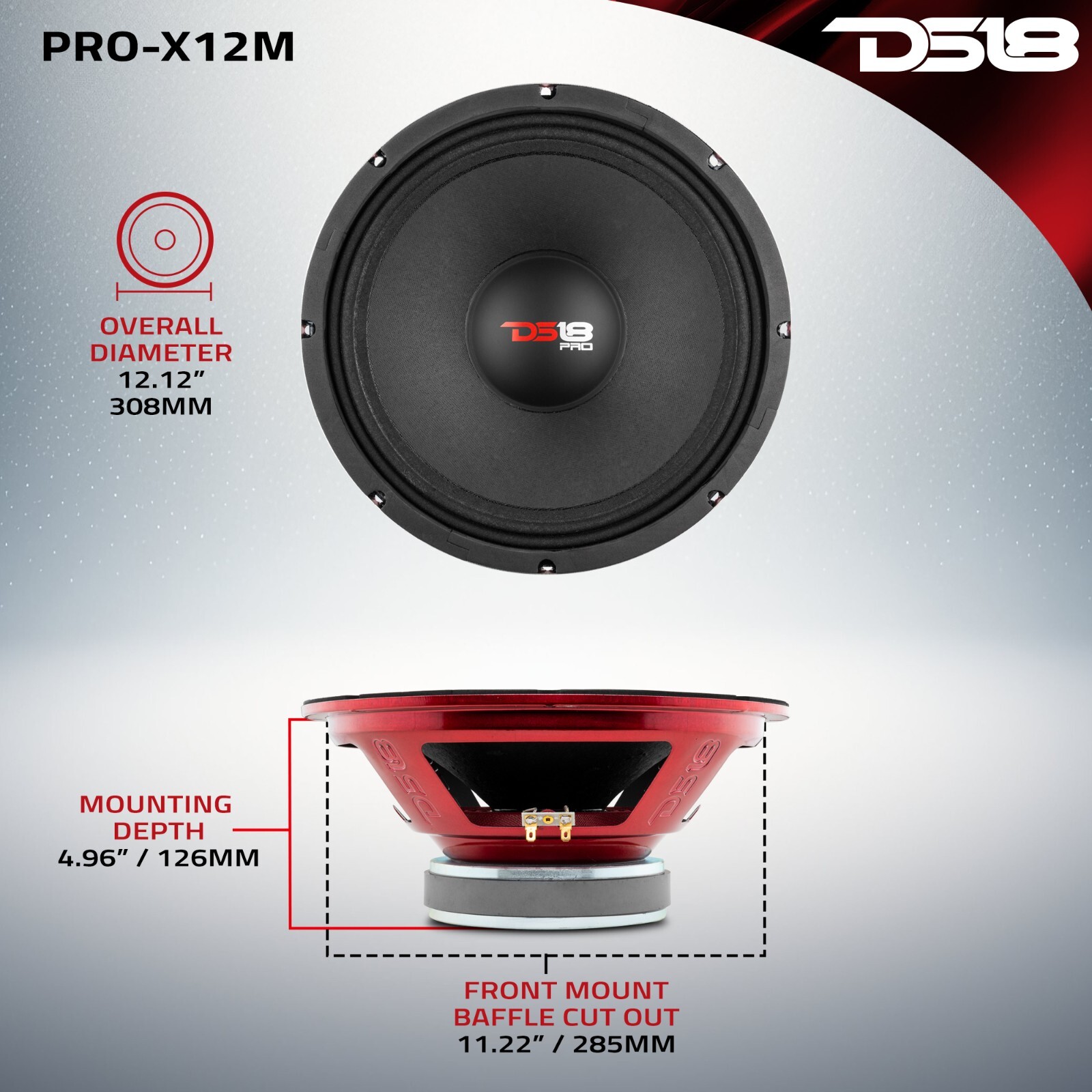 DS18 PRO-X12M 12" Car Audio Loudspeaker Midrange 900W Max 300W RMS 8 Ohms