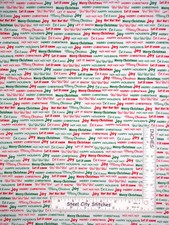 Christmas Holiday Words Red Green on White Cotton Fabric Windham Joy By The Yard