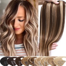 Highlight 100 Human Hair Extensions Clip In Real Remy Hair Full Head Caramel US