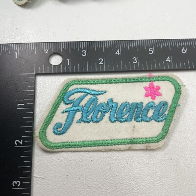 Vintage Name Light Blue Letter FLORENCE Patch (Cursive Letter) 95X4