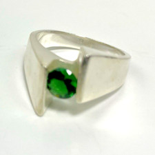 Sterling Silver 925 Abstract Ring with Green Emerald 10.4 grams Size 8
