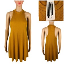 Free People Womens XS Dress Mustard Polyester Blend Sleeveless High Neck EUC