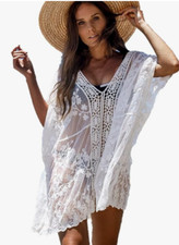 Cupshe White Swim Cover up Lace Crochet Sheer Sz OS NWT
