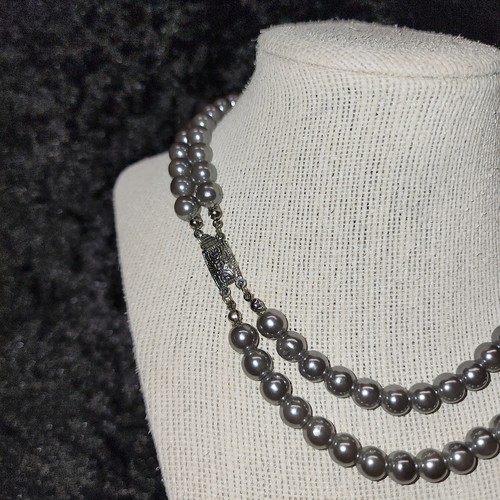 16" inch 7mm faux Grey Pearl Necklace double strand