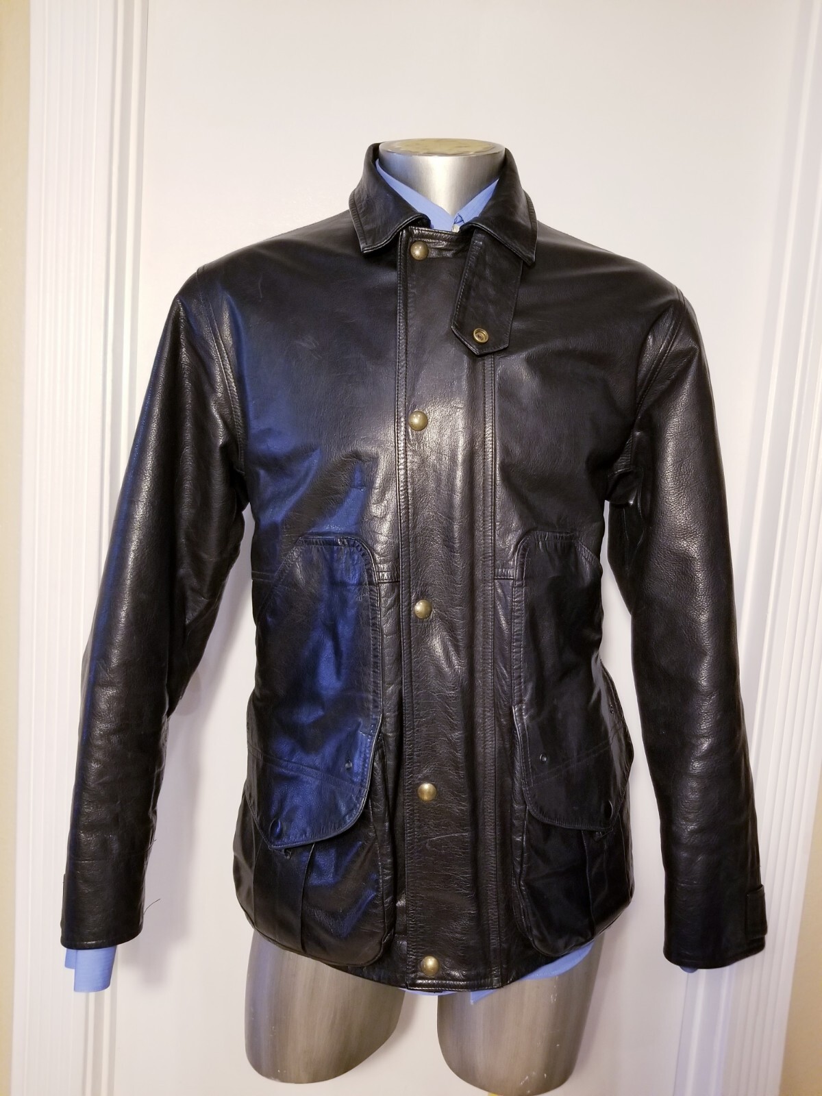 POLO RALPH LAUREN MEN MEDIUM LEATHER JACKET WOOL LINING 7 POCKETS BIKER VINTAGE image 4