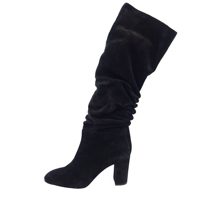 SANTONI Stiefel Damen Schuhe Schwarz Wildleder Blockabsatz Größe 41 Schlupf Neu