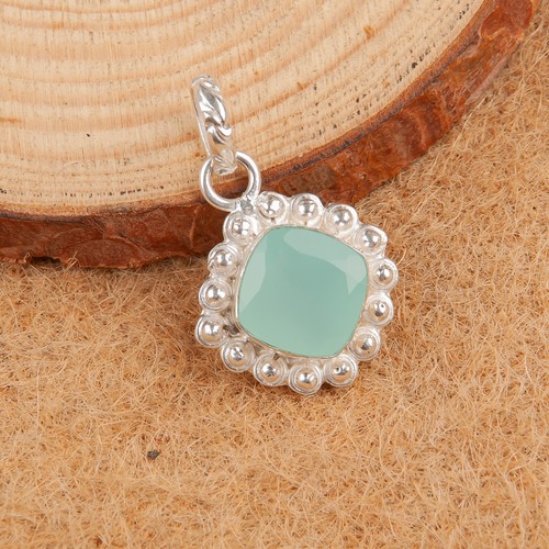 Excellent Aqua Chalcedony Gemstone 925 Sterling Silver Pendant Handmade Jewelry - Picture 4 of 5