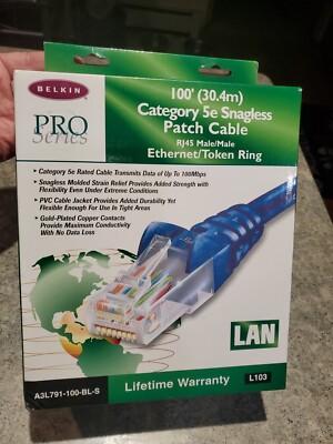 Belkin Pro Series 100 Feet Fast CAT5e (L143) Snagless Patch Ethernet Cable NIB