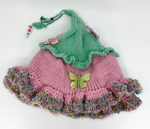 BUTTERFLY FLOWER WITCH HAT KNIT FOLK ART WHIMSIGOTH FAIRY HIPPIE RENAISSANCE - Picture 9 of 24