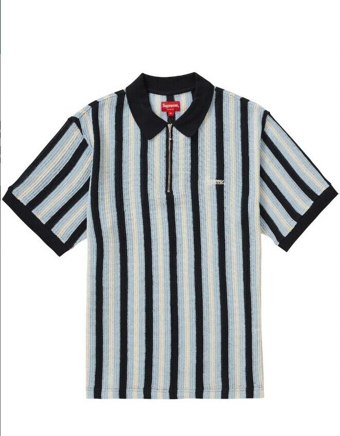 Size S - Supreme Open Knit Stripe Zip Polo (Navy)(SS22)