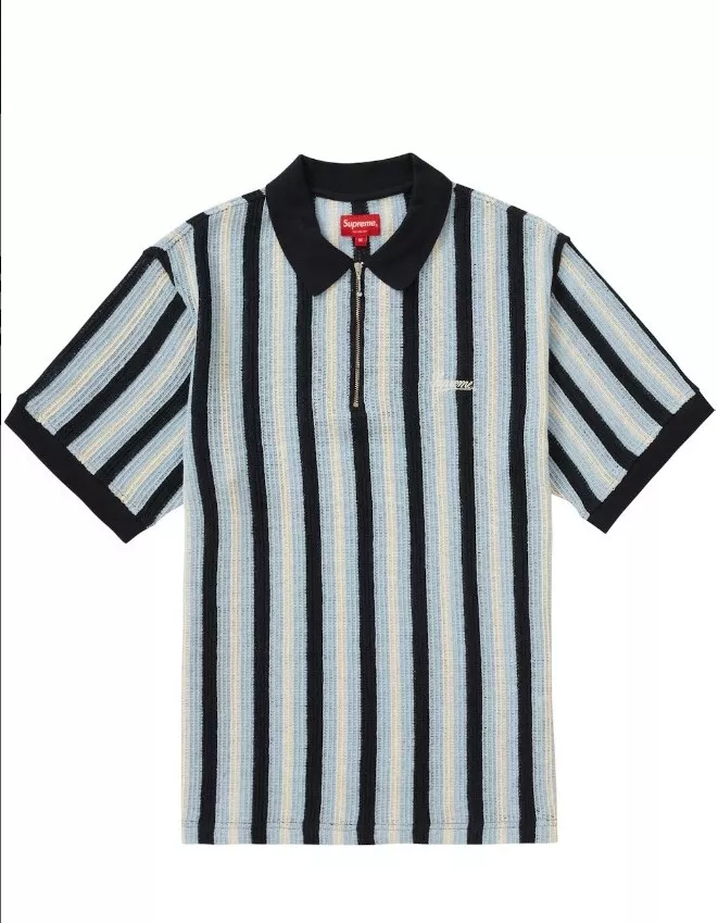 Supreme Open Knit Stripe Zip Polo SIZE SMALL - Navy