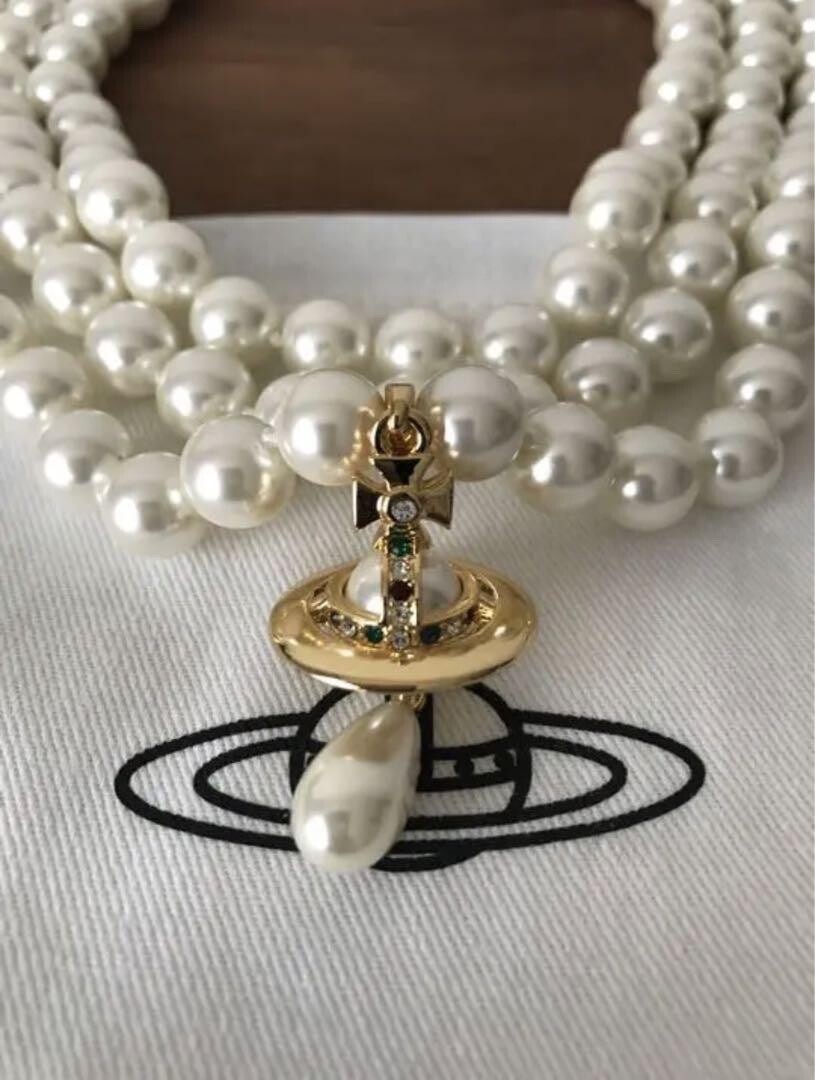 Vivienne Westwood Three Row Triple Layer Pearl Drop Gold