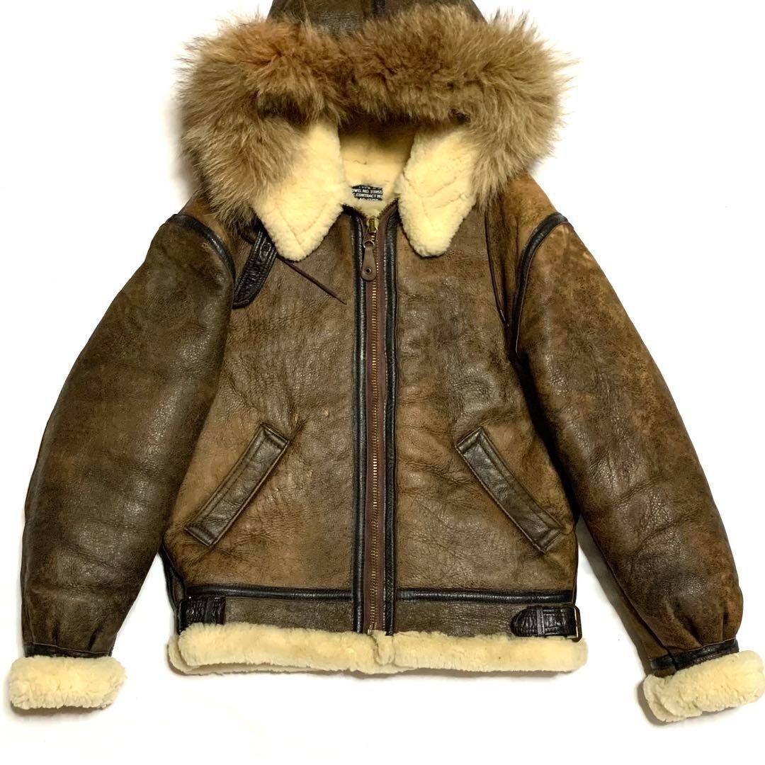 Avirex Type B-3 Hooded Shearling Brown Mens Jacket Size S Free 