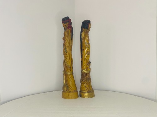 VINTAGE ART MARK ASIAN CARVED RESIN FIGURES HUSBAND & WIFE With CHILDREN 15,5" - Picture 10 of 15