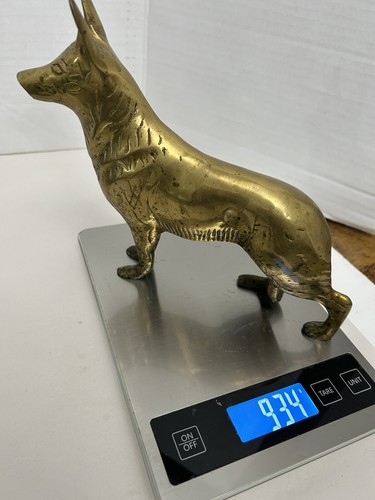 Vintage Brass Dog Ornament Figurine Statue - German Shepherd - 934g/20cm x 18cm - Picture 7 of 7