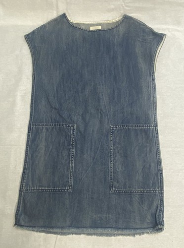 XXS Denim Dress Raw Hem Front Pockets 