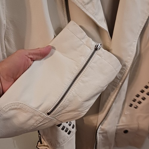 P.O.V. Mens Leather Moto Jacket Off White Studded Pockets Size Large Unisex - Picture 5 of 8