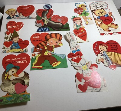 SWEET VINTAGE CHILDRENS VALENTINES LOT OF 10 ANIMALS GIRLS BOYS MADE IN USA #4