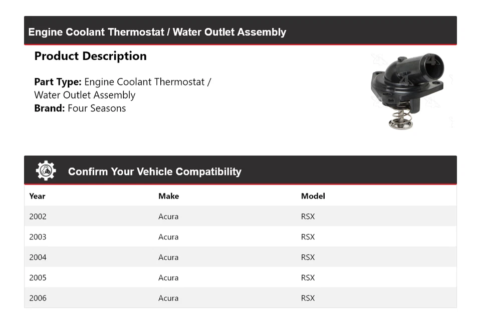 Termostato de refrigerante de motor Acura RSX 2002-2006/conjunto de salida de agua 4 estaciones Foto 2 de 4