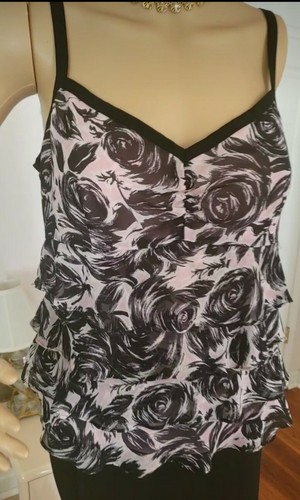 Ann Taylor flirty strappy top blouse sz 8 pink and black - Picture 7 of 8