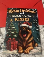 Christmas German Shepherd Santa Dog Lover 4.6x6.6” Blank Inside Greeting Card