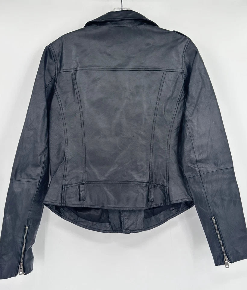 Chaqueta de motociclista Hurley para mujer negra de cuero genuino con cremallera Y2K 2009 Foto 2 de 4
