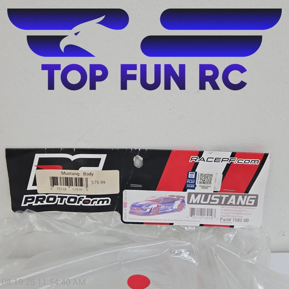 Protoform #1582-00 2021 Ford Mustang GT Clear Body For Arrma Vendetta - Image 2 of 3