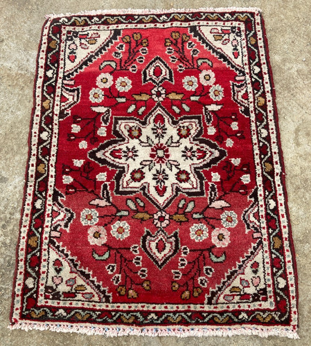 Vintage Hand Made Traditional Rug Oriental Wool Multicolor Carpet 87x69 cm