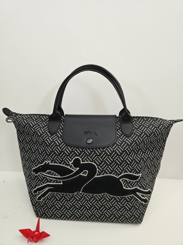 Bolso de Mano Longchamp Pequeño Asa Corta Lona/Cuero Negro Mujer Usado - Imagen 5 de 16