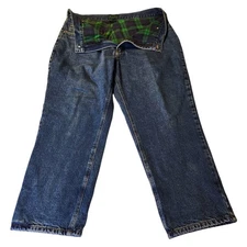 Vtg Scandia Woods Mens Flannel Plaid Lined Denim Blue Jeans Sz 38 Outdoor Chore