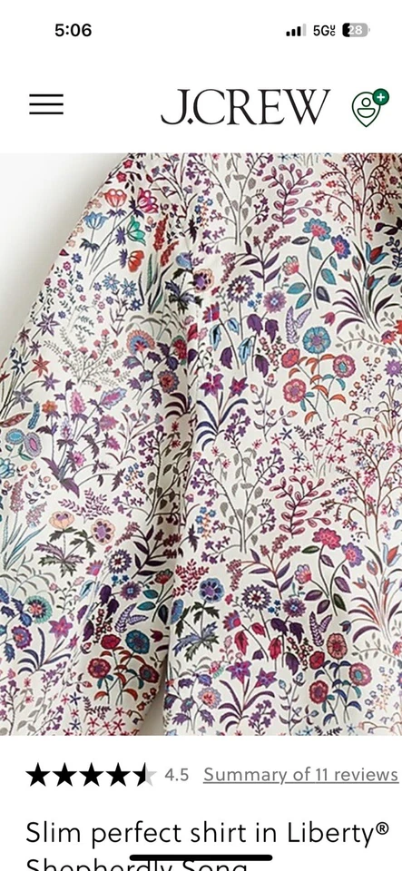Camisa J.Crew X Liberty Fabrics 12 Blanca Floral Canción de Pastor Delgada Perfecta Foto 3 de 4