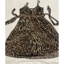NWT Y2K Speechless Leopard Print Embellished Empire Waist Dress Women M Metallic