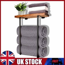Wall-Mounted Double-Bar Wood Towel Rack Towel Storage Holder Bathroom Organizer