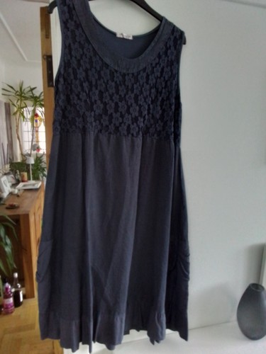 Navy Blue Linen And Lace Sleeveless Midi Dress Size 16