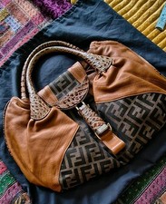 Fendi Vintage Zucca Brown Leather And Canvas Spy Bag With Dust Bag.